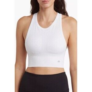 Marika Seamless Yoga Sports Bra Racerback White Textured Ribbed Women Small